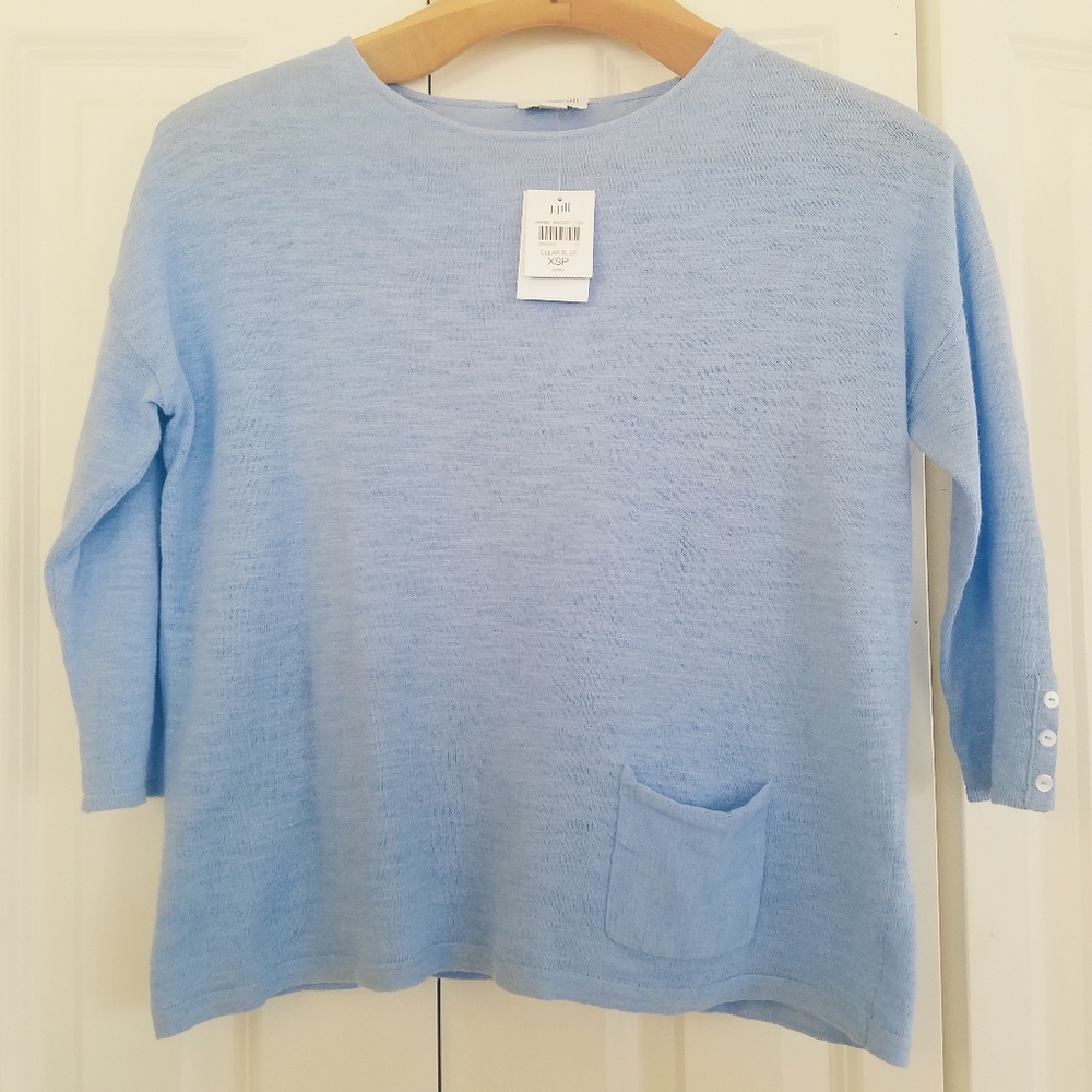NWT J.JILL Linen Knit Top. Blue . XSP